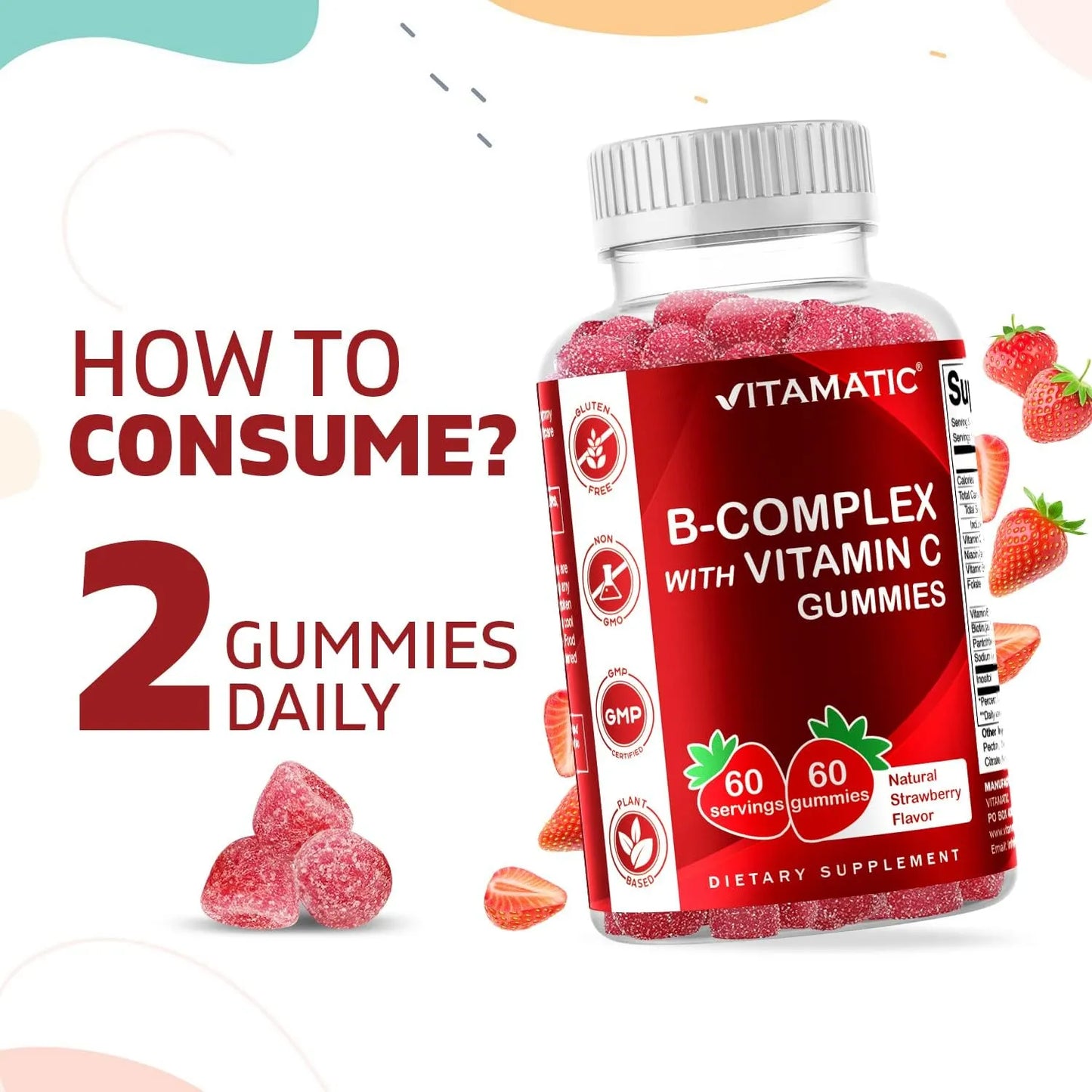 Gomitas De Vitamina B Y C Con Inositol Sabor Fresa 60 Unidades