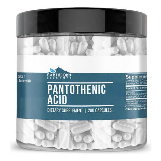 Earthborn Elements Acido Pantotenico 200 Capsulas Vitamina B5 Pura Sin Aditivos