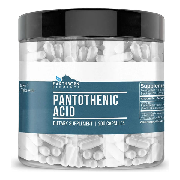 Earthborn Elements Acido Pantotenico 200 Capsulas Vitamina B5 Pura Sin Aditivos