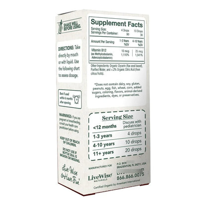 Gotas Líquidas Vitamina B12 Orgánica Para Niños Vegana Sin Gluten