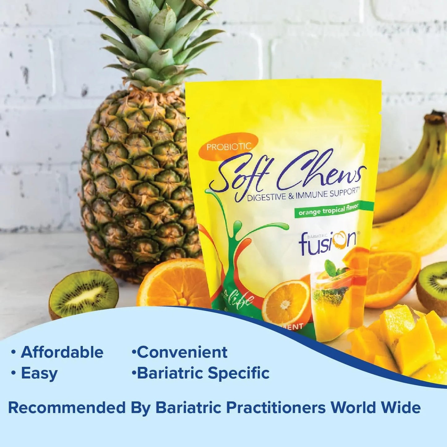 Probiótico Masticable Bariatric Fusion 10 Mil Millones UFC Sabor Tropical Naranja 60 Unidades