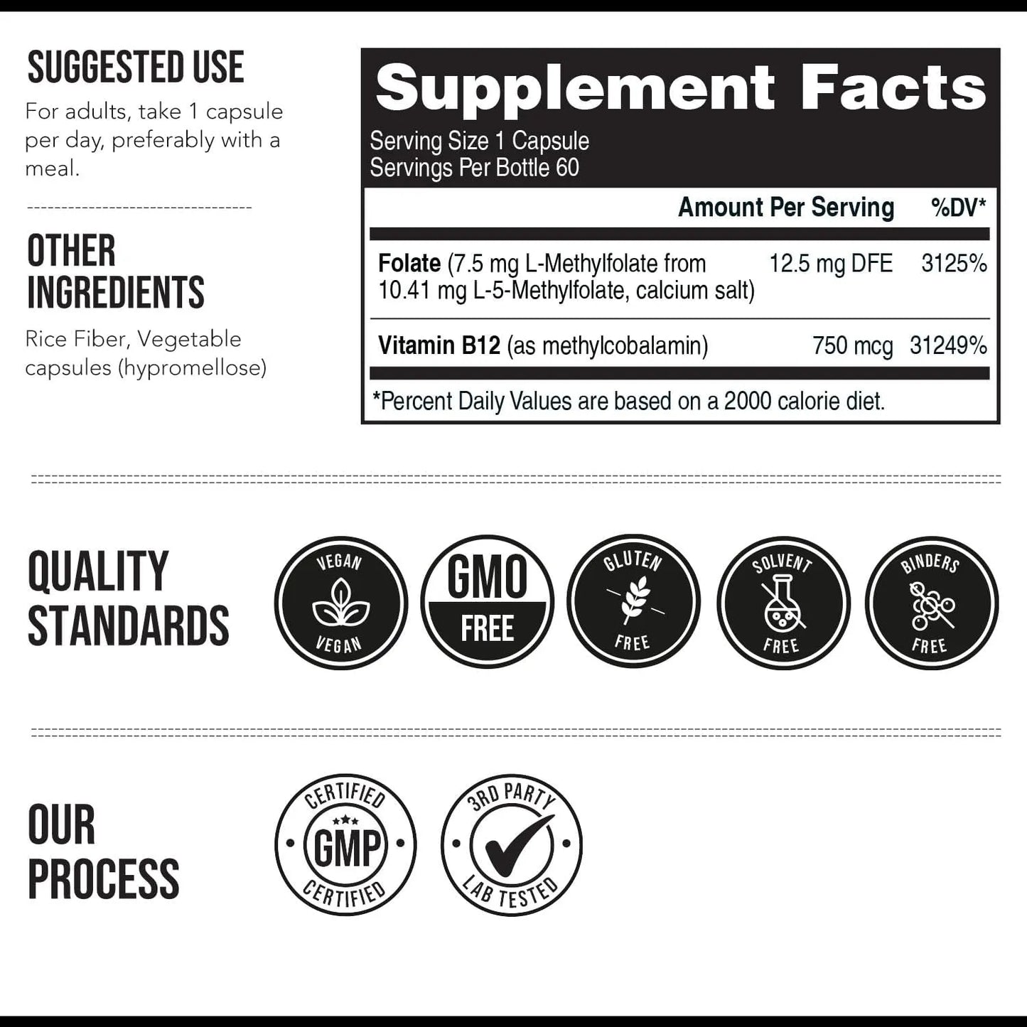 L Metilfolato 7 5 Mg Con Metilo B12 Forma Activa 5 Mthf Suplemento Mthfr