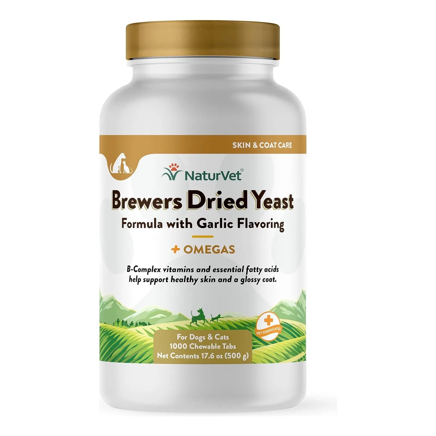 NaturVet Levadura Seca Cerveza Sabor Ajo Con Omegas 1000 Tabletas Masticables Para Perros Y Gatos