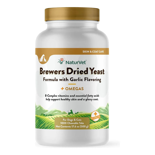 NaturVet Levadura Seca Cerveza Sabor Ajo Con Omegas 1000 Tabletas Masticables Para Perros Y Gatos