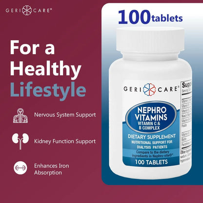 Vitamina C Y Complejo B Tabletas GeriCare Nephro 100 Unidades Salud Renal Y Energía