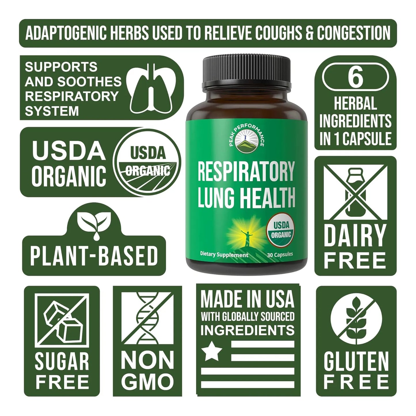 Suplemento Detox Pulmonar Orgánico 6 En 1 Limpieza Respiratoria Certificado USDA