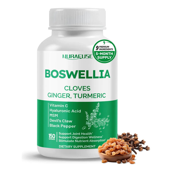 Suplemento Boswellia Clavo Jengibre Curcuma Vitamina C Acido Hialuronico 150 Capsulas