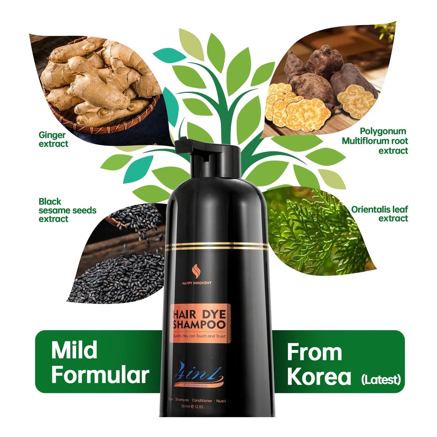 Champú Negro Cubre Canas Unisex Aroma Floración Exuberante Fórmula Coreana