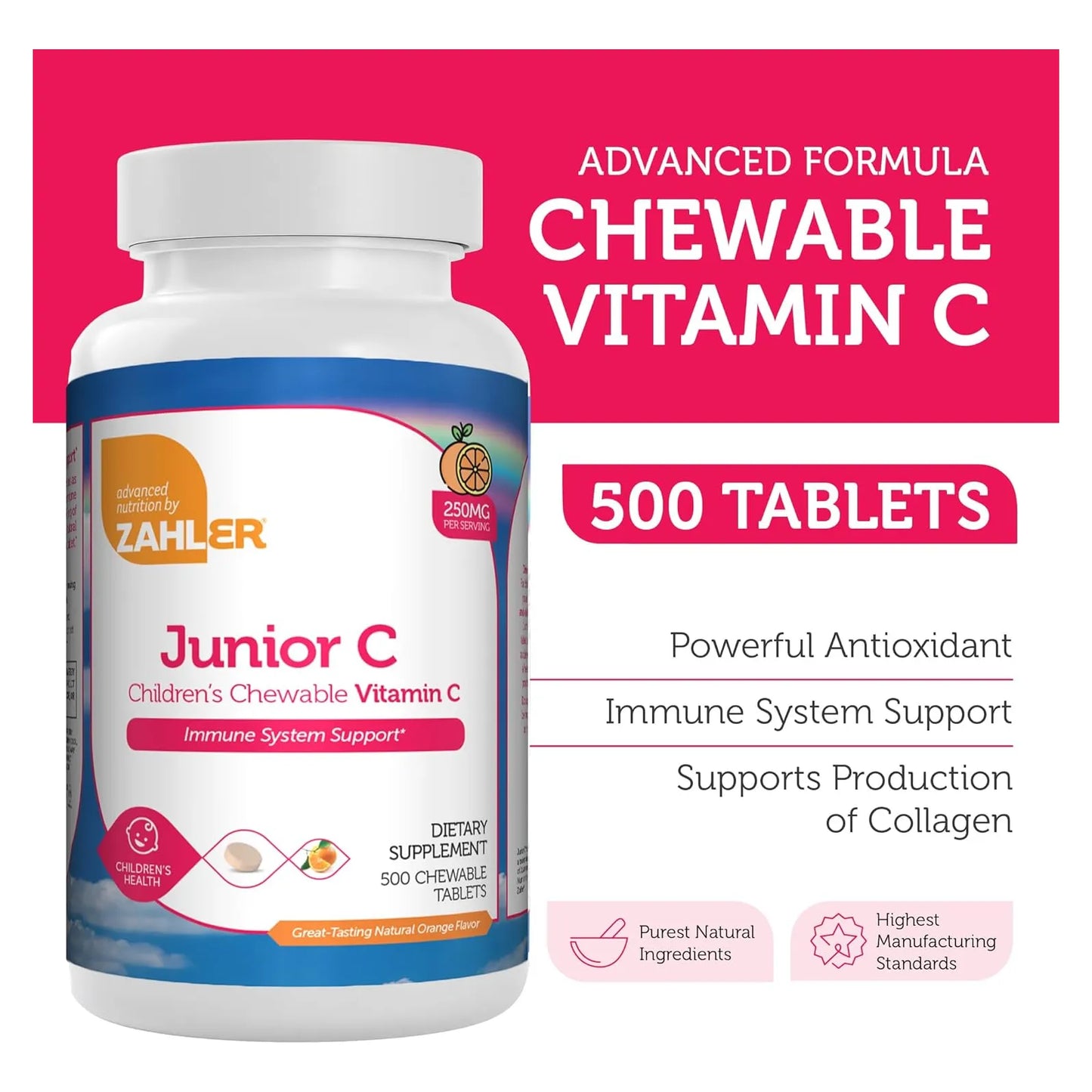 Vitamina C Masticable Sabor Naranja Para Niños Apoyo Inmunologico Zahler Junior C 500 Tabletas