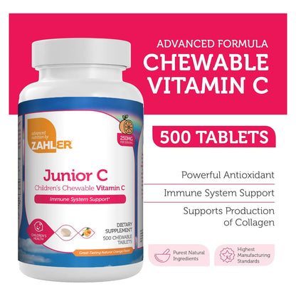 Vitamina C Masticable Sabor Naranja Para Niños Apoyo Inmunologico Zahler Junior C 500 Tabletas