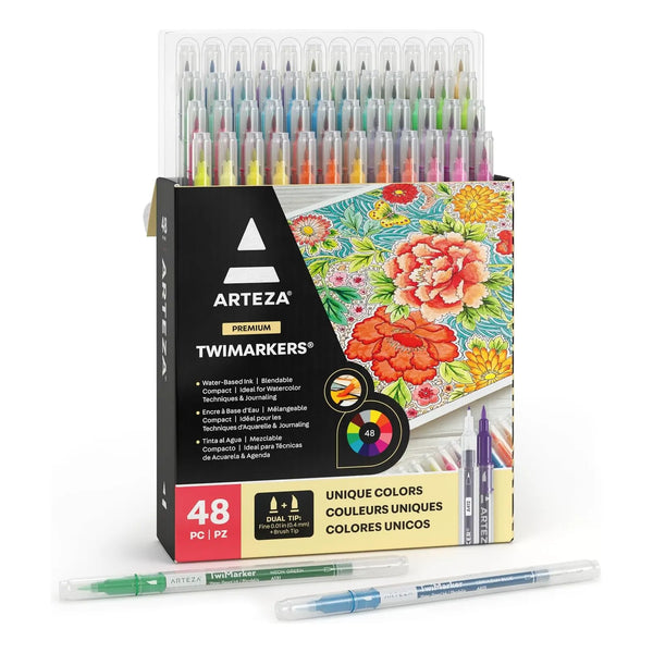 Juego De 48 Marcadores Doble Punta Arteza Colores Vibrantes Y Precision