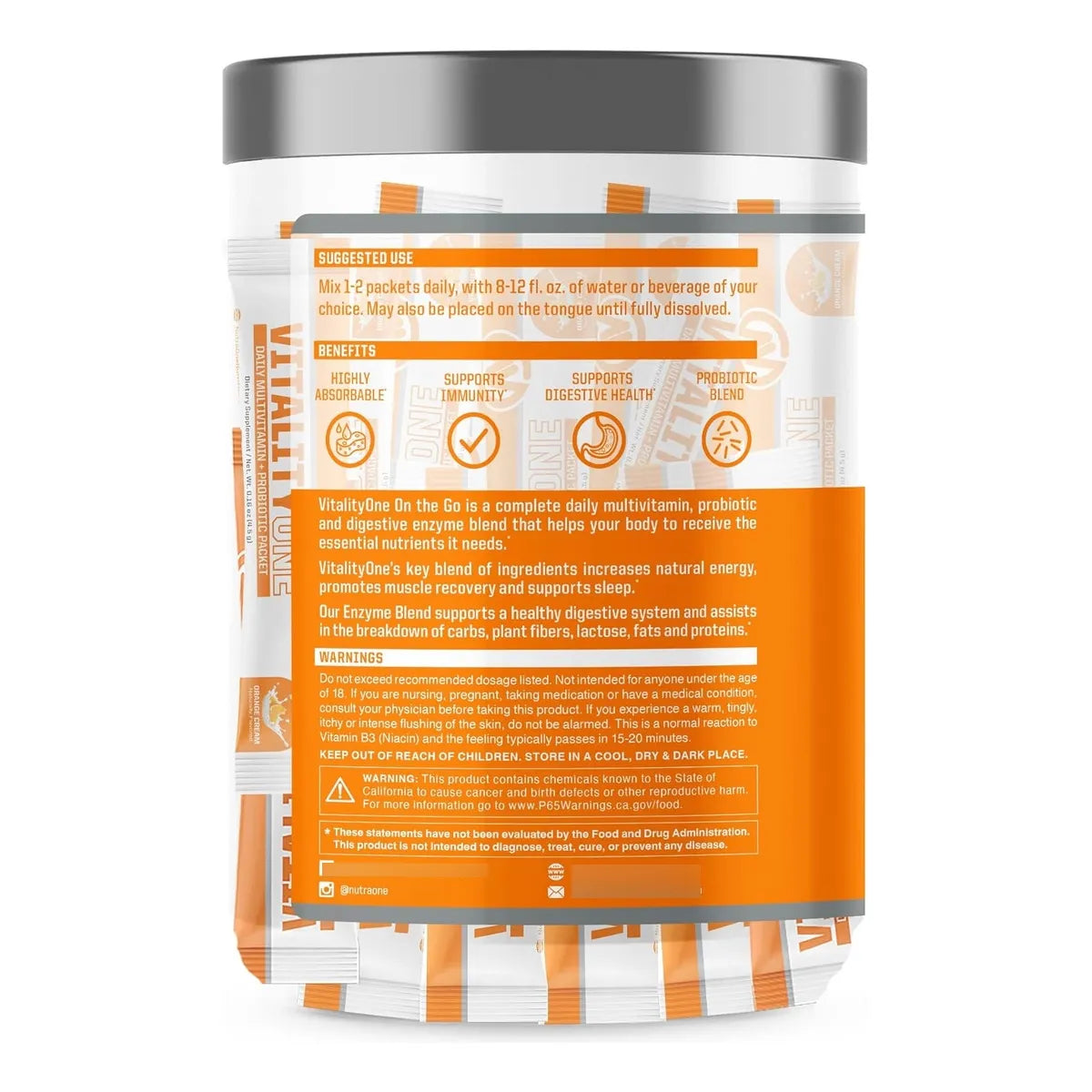 Multivitaminico Probiótico En Polvo Sabor Naranja 30 Porciones Energía Y Digestión