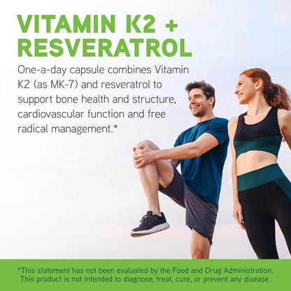 Vitamina K2 Resveratrol Suplemento Salud Osea Cardiovascular Antioxidante 60 Capsulas