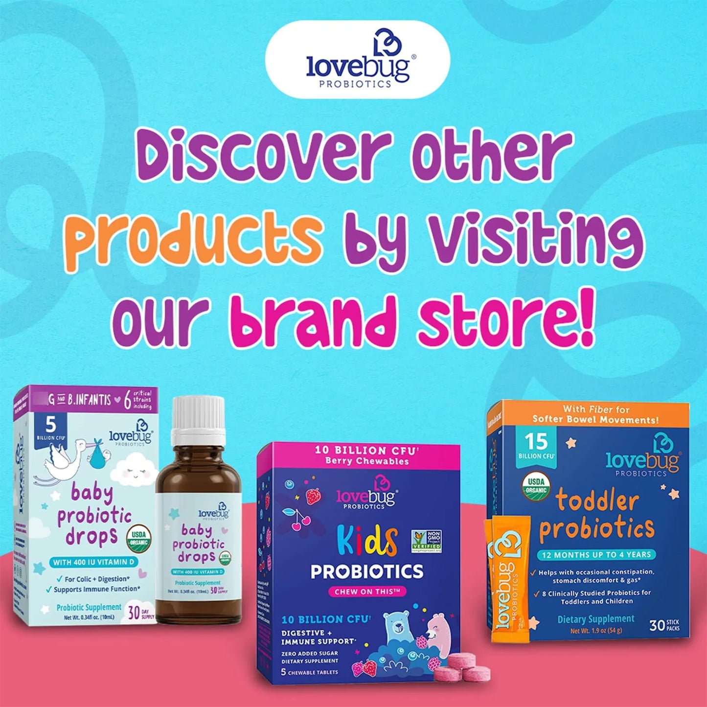 Lovebug Probiótico Orgánico Para Bebés 0-12 Meses Alivia Cólicos Reflujo