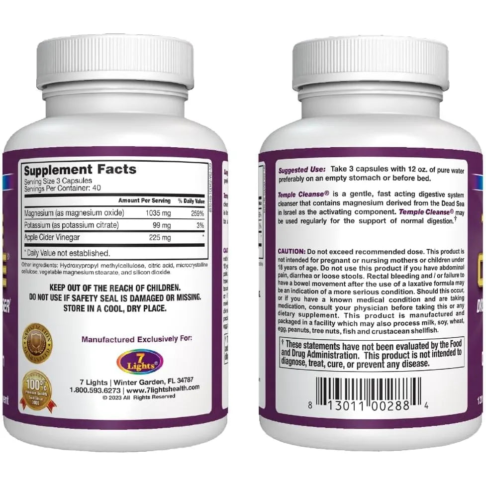 Paquete 3 Unidades Temple Cleanse Limpiador Colon Magnesio Oxigeno Desintoxicacion