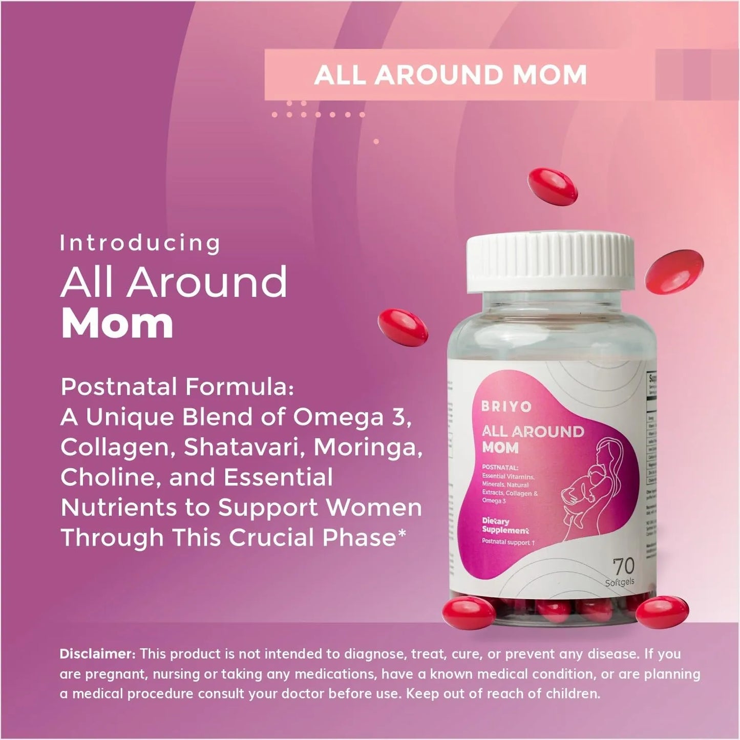All Around Mom Suplemento Dietético Postnatal Colágeno Vitaminas Omega3 60 Cápsulas