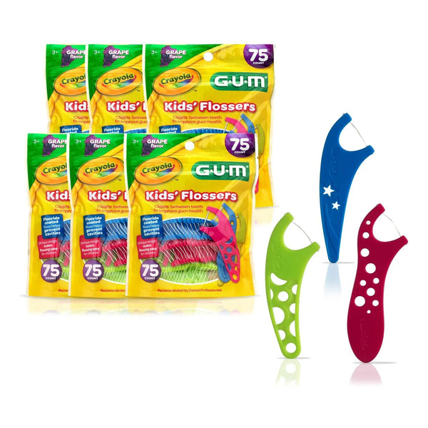 GUM Crayola Flossers Sabor Uva Con Fluor Hilo Dental Para Niños 450 Unidades
