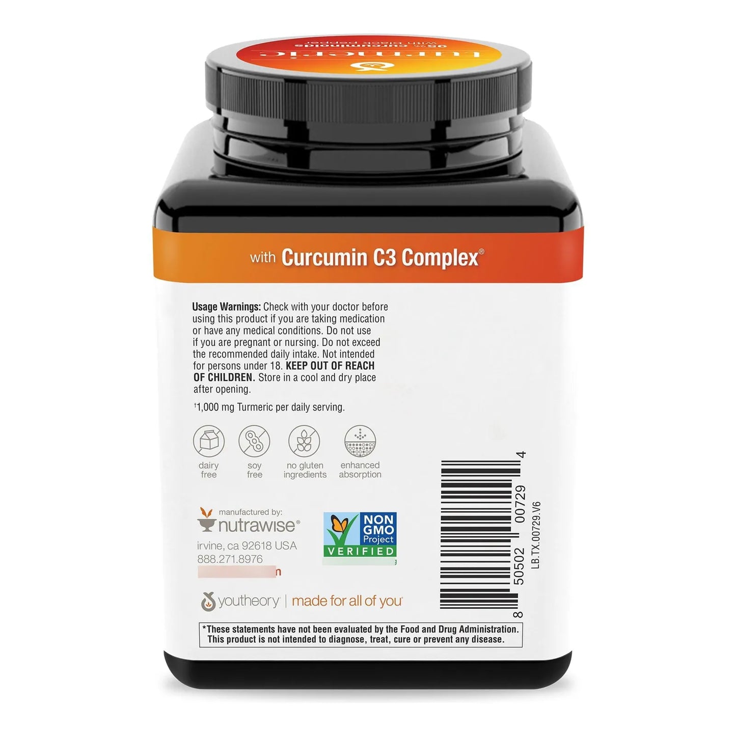 Cúrcuma Extra Fuerte 1000 Mg Con Pimienta Negra Soporte Articular 180 Cápsulas Vegetarianas