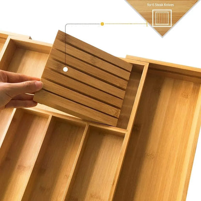 Cajon Organizador De Cubiertos De Bambu Expandible Para Cocina Multiusos