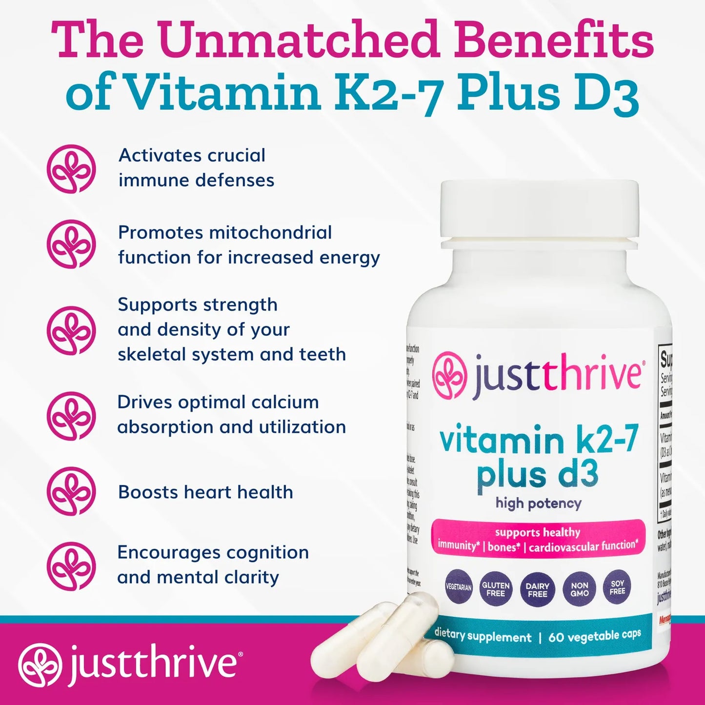 Vitamina K2 7 Plus D3 Suplemento Salud Inmunologica Cardiaca Y Osea 60 Capsulas