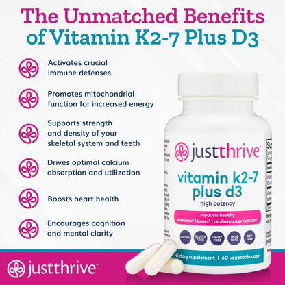Vitamina K2 7 Plus D3 Suplemento Salud Inmunologica Cardiaca Y Osea 60 Capsulas