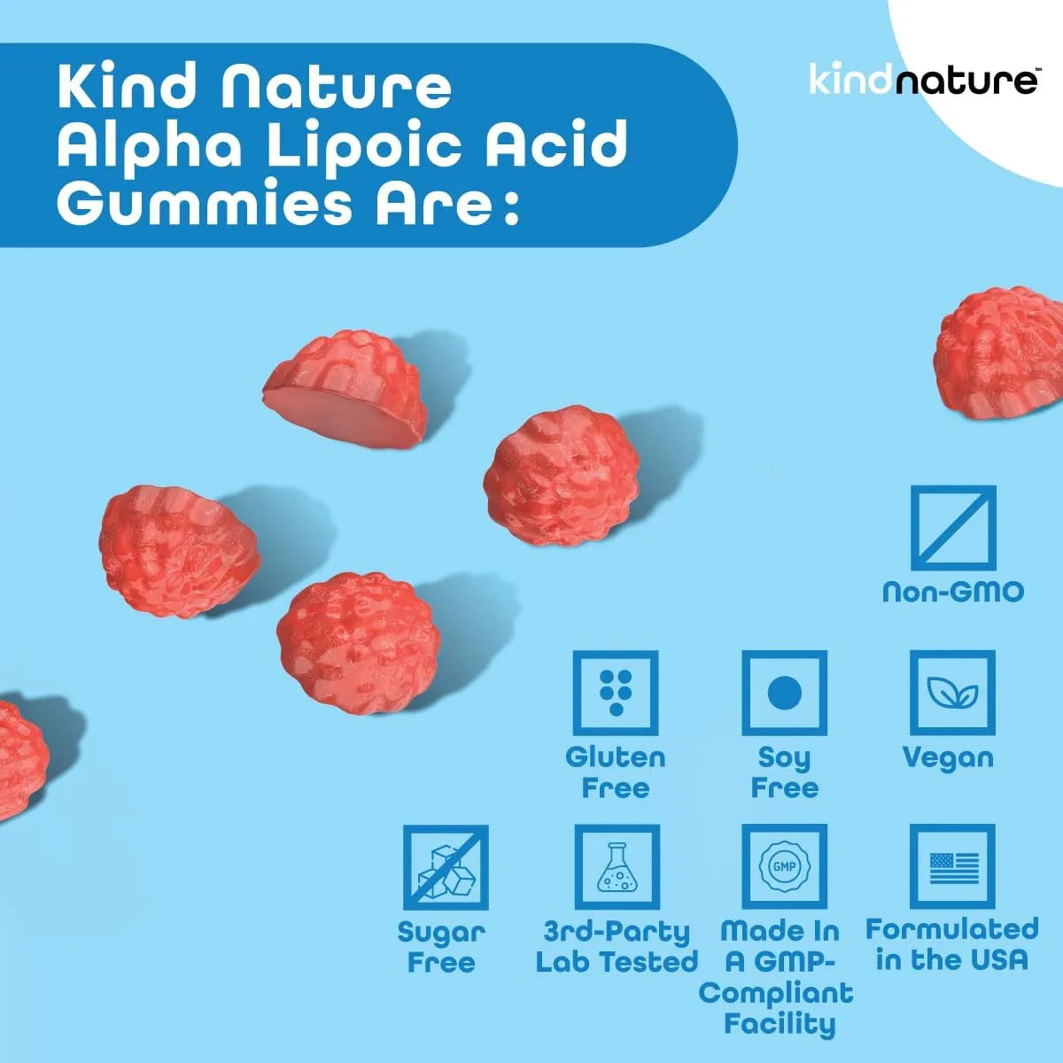 Gomitas De Ácido Alfa Lipoico 600 Mg Veganas Sin Azúcar Sabor Bayas