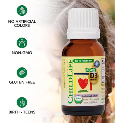 Gotas Organicas Vitamina D3 Para Bebes 400 Ui Childlife Essentials Huesos Fuertes Sistema Inmunologico