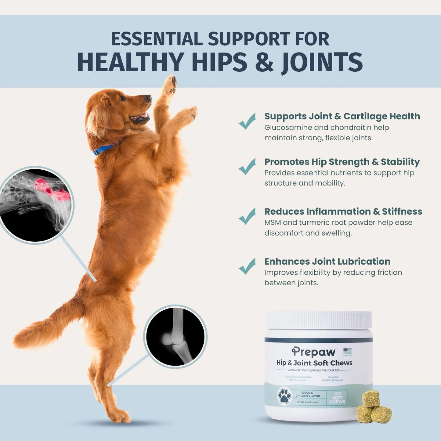 Soporte Articular Para Perros Con Glucosamina Condroitina MSM Alivia Dolor Artritis
