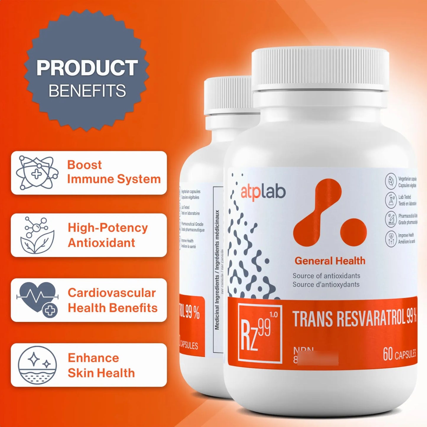Trans Resveratrol 99 60 Capsulas Antioxidante Natural Piel Joven Y Energia
