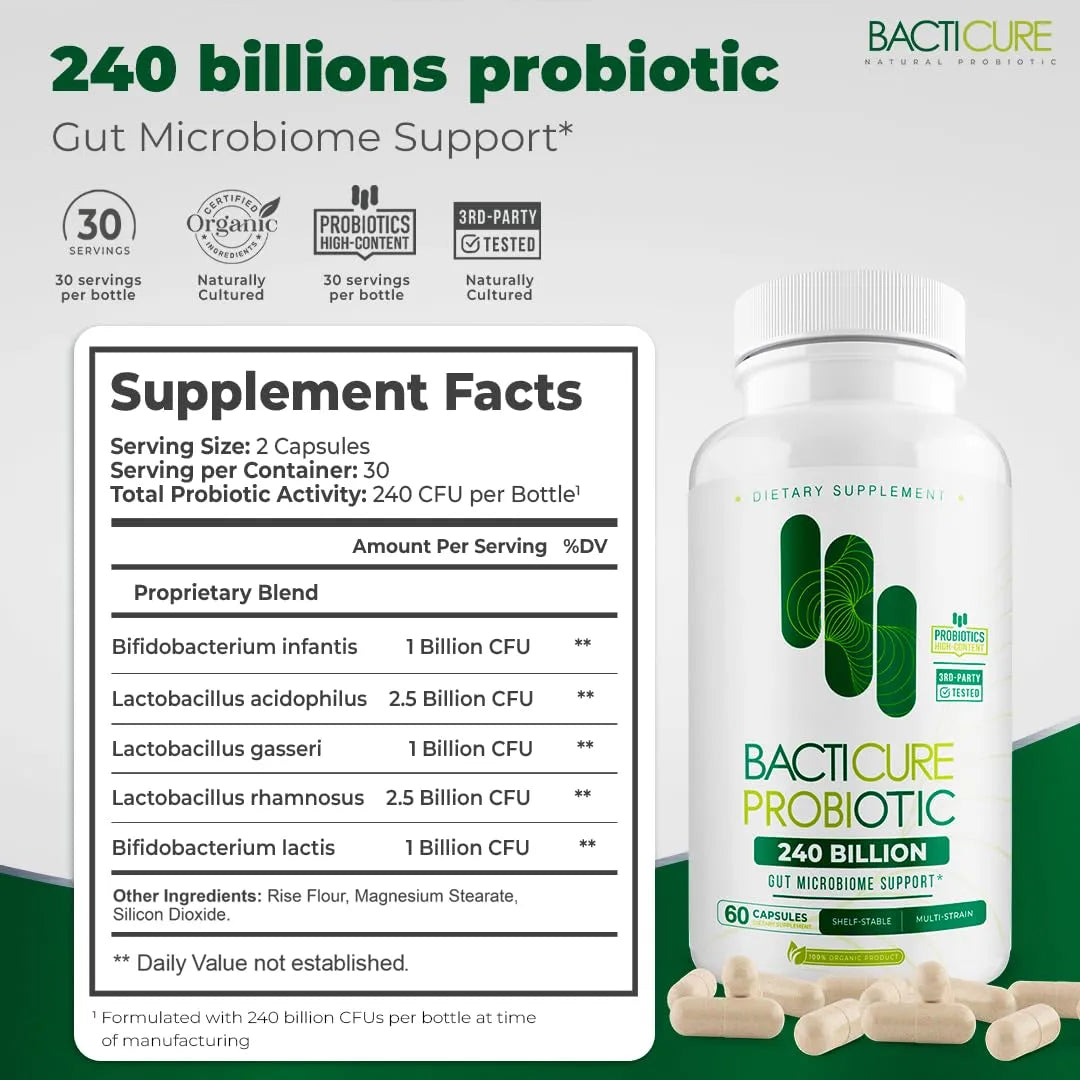 Bacticure 240 Capsulas Formula Probiótica Avanzada Apoyo Digestivo Y Vaginal