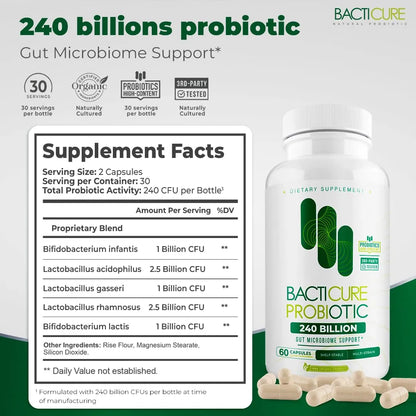 Bacticure 240 Capsulas Formula Probiótica Avanzada Apoyo Digestivo Y Vaginal