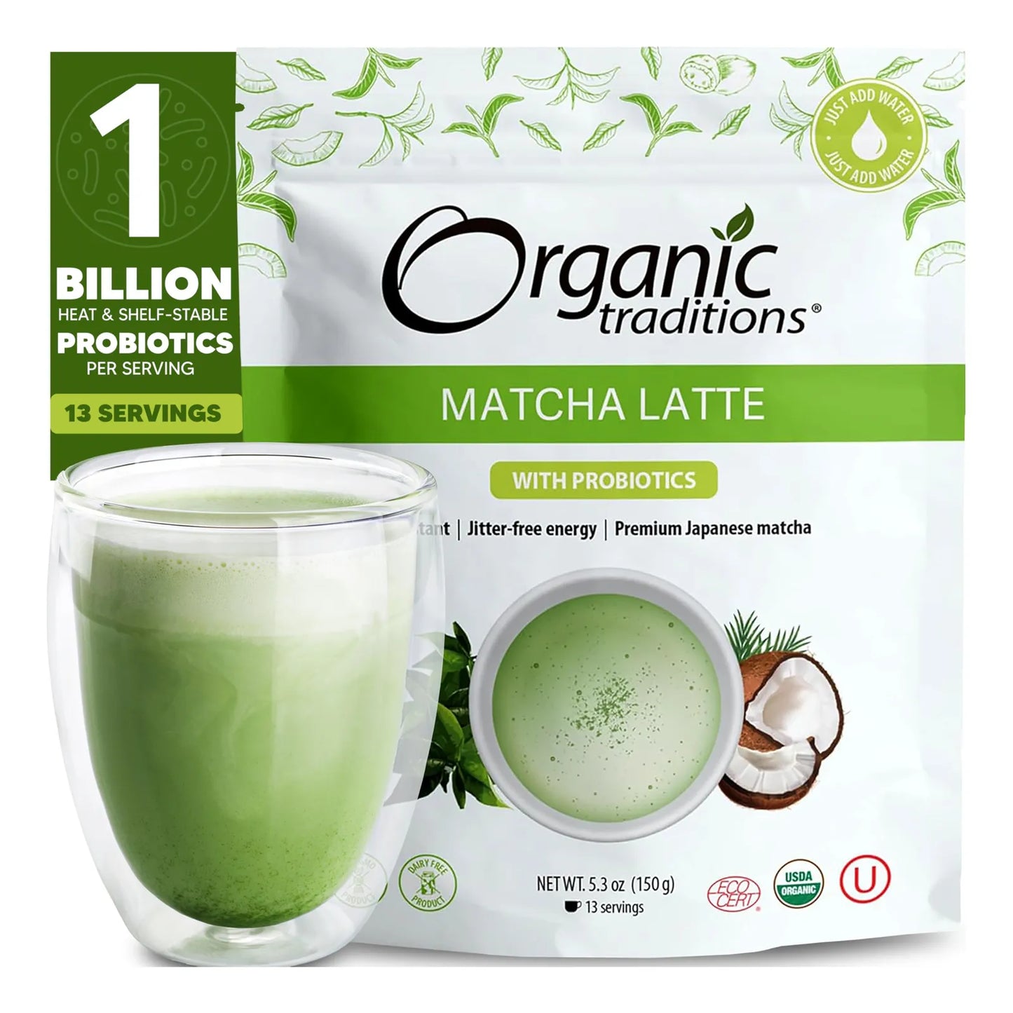 Matcha Latte En Polvo Orgánico Base Cremosa De Coco Antioxidantes Y Probióticos