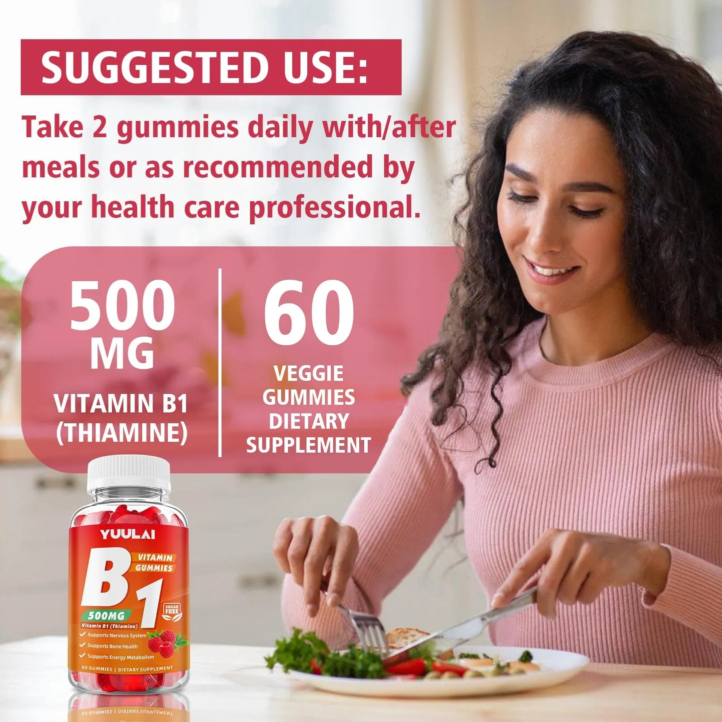 Gomitas De Vitamina B1 500 Mg Con Magnesio Para Energía Y Sistema Nervioso