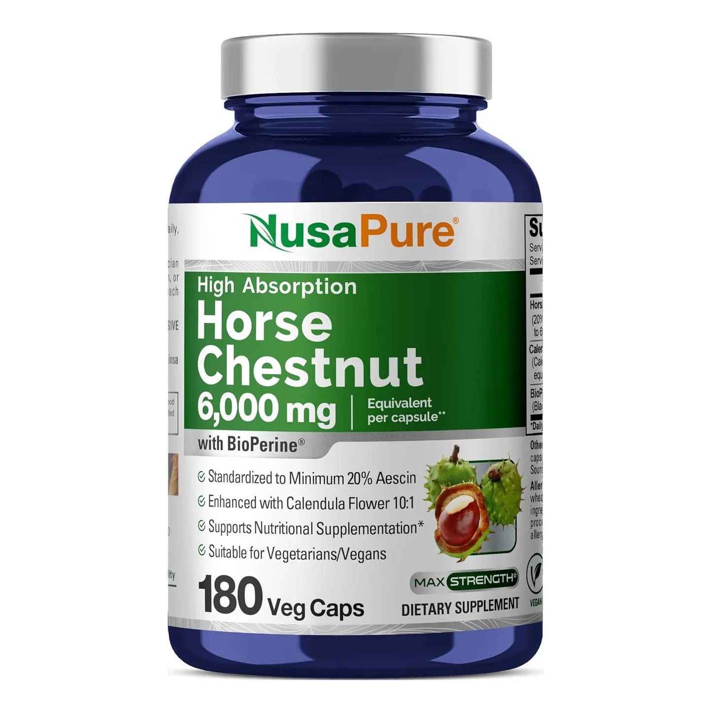 Castaño De Indias 6000mg 180 Cápsulas Vegetales Extracto 20 1 Con Bioperine Y Caléndula