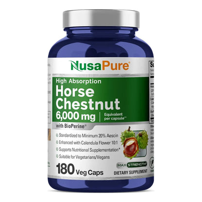 Castaño De Indias 6000mg 180 Cápsulas Vegetales Extracto 20 1 Con Bioperine Y Caléndula