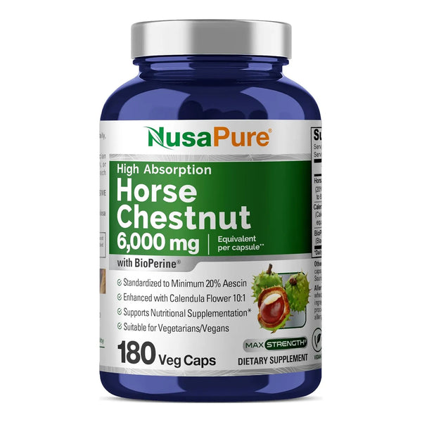 Castaño De Indias 6000mg 180 Cápsulas Vegetales Extracto 20 1 Con Bioperine Y Caléndula