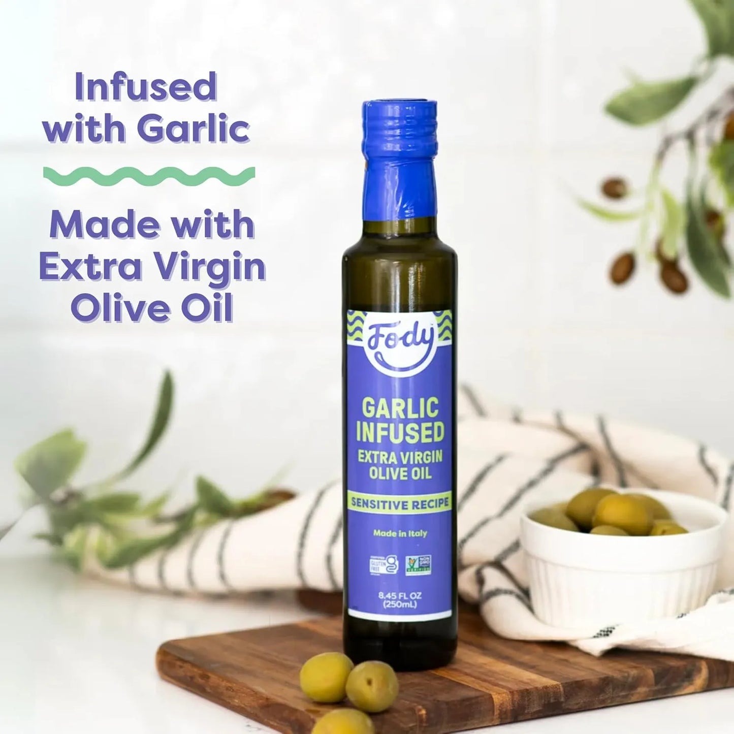 Aceite De Oliva Virgen Extra Italiano Con Ajo Bajo FODMAP Certificado Monash