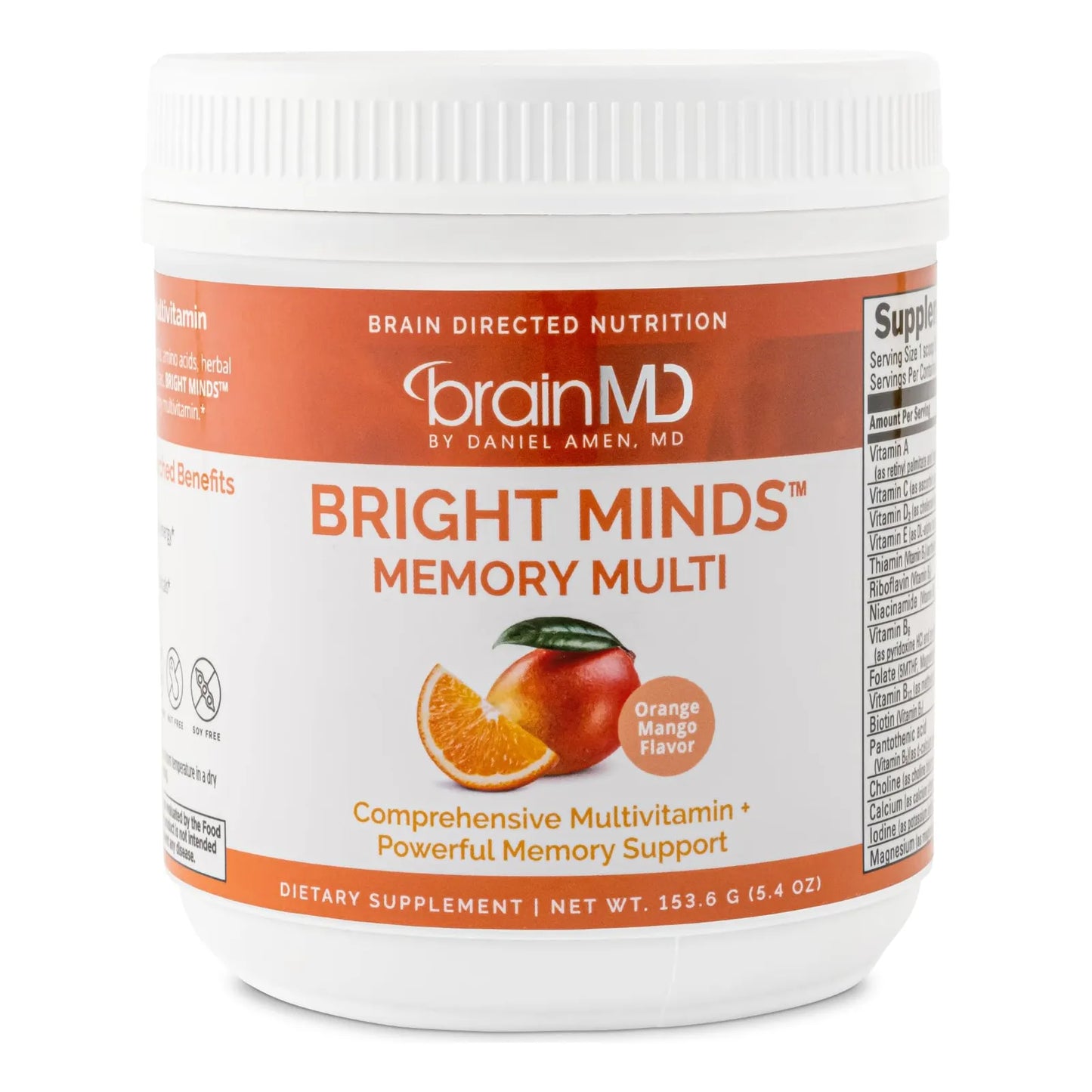 Multivitaminico En Polvo Para Memoria Sabor Naranja Mango Dr Amen Bright Minds Memory Multi 30 Porciones