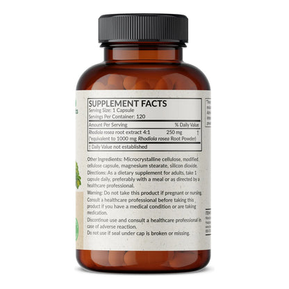 Rhodiola Rosea Powder 120 Caps Adaptogenic Herb 500 Mg Veggie Capsules Energy Stress Relief