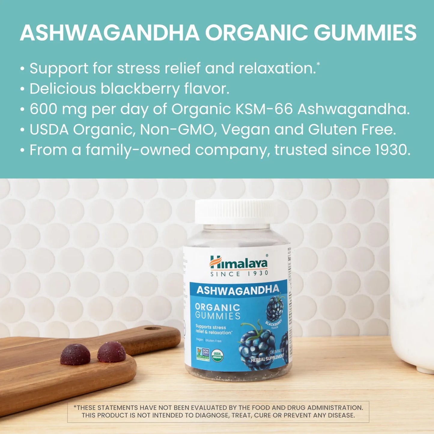 Gomitas Orgánicas KSM66 Ashwagandha Sabor Mora Alivio Estrés Energía