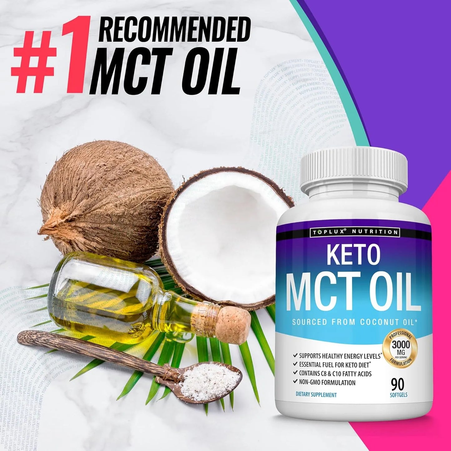 Capsulas De Aceite MCT 3000 Mg Extracto De Coco Puro Energia Keto