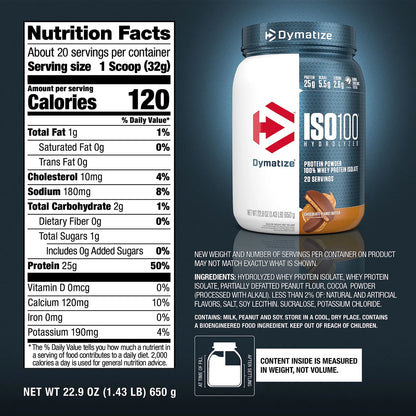 Proteína De Suero ISO100 25g Aislado Hidrolizado Sabor Mantequilla Maní Chocolate