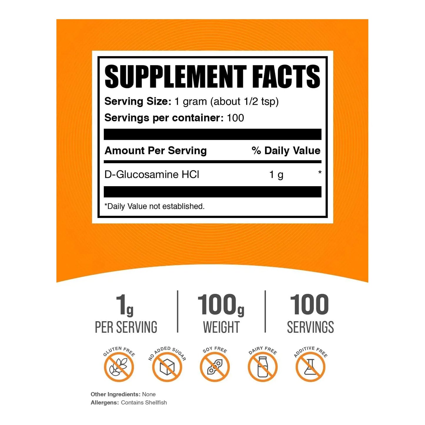 Glucosamina HCl Polvo 1000 Mg Soporte Articulaciones Sin Gluten 100 G