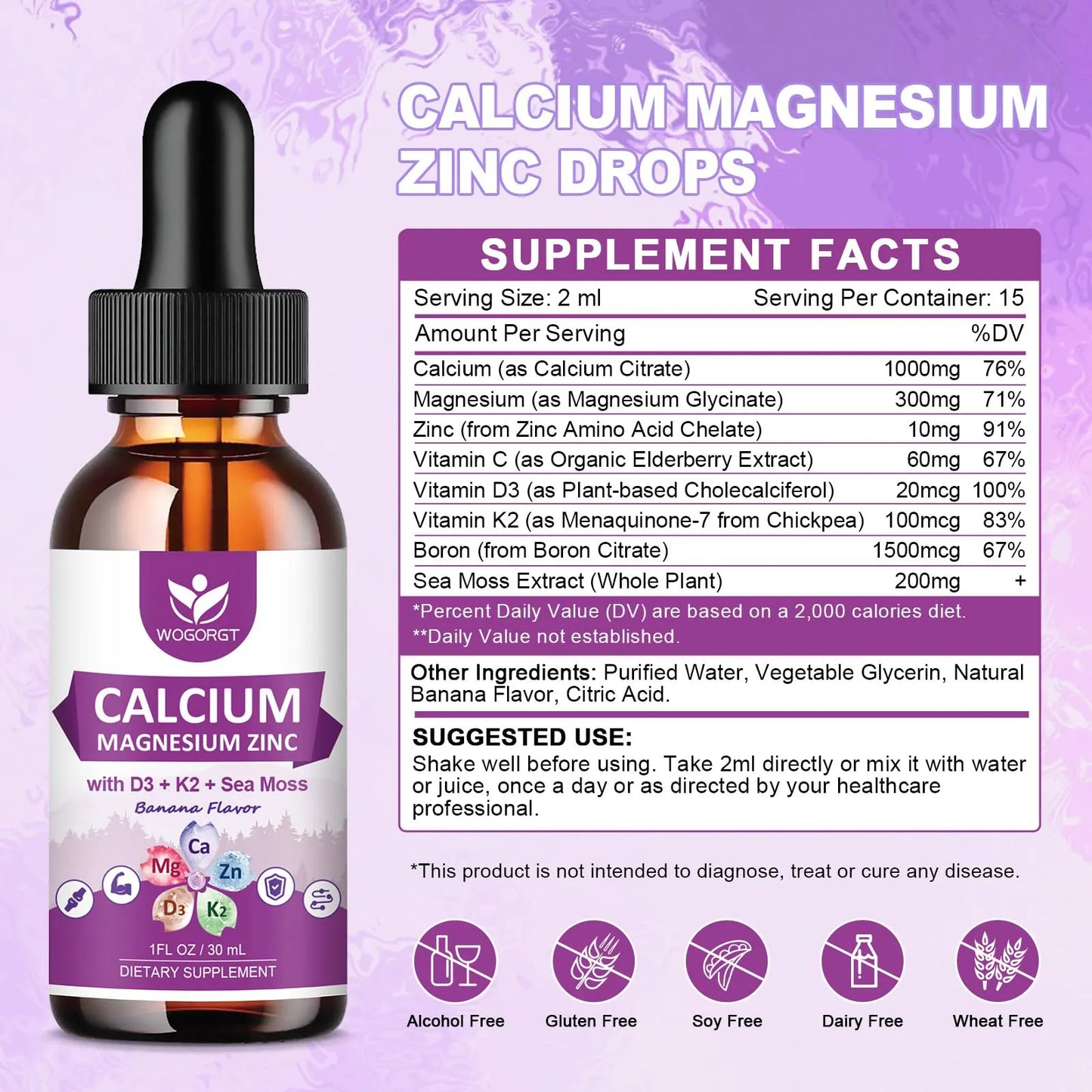 Gotas Líquidas De Calcio Magnesio Zinc Con Vitamina D3 K2 Suplemento Para Huesos Y Músculos