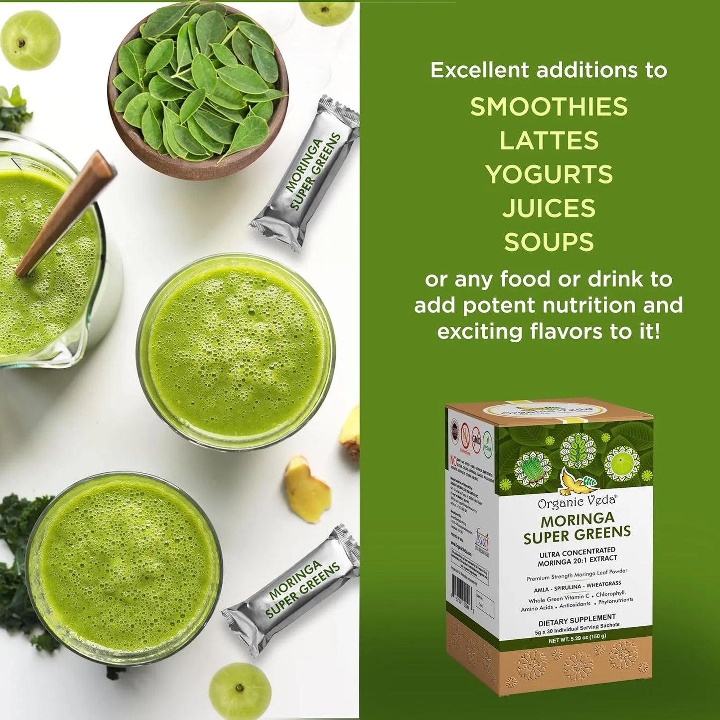 Té De Moringa Orgánico En Bolsitas Con Superalimentos Espirulina Y Vitamina C