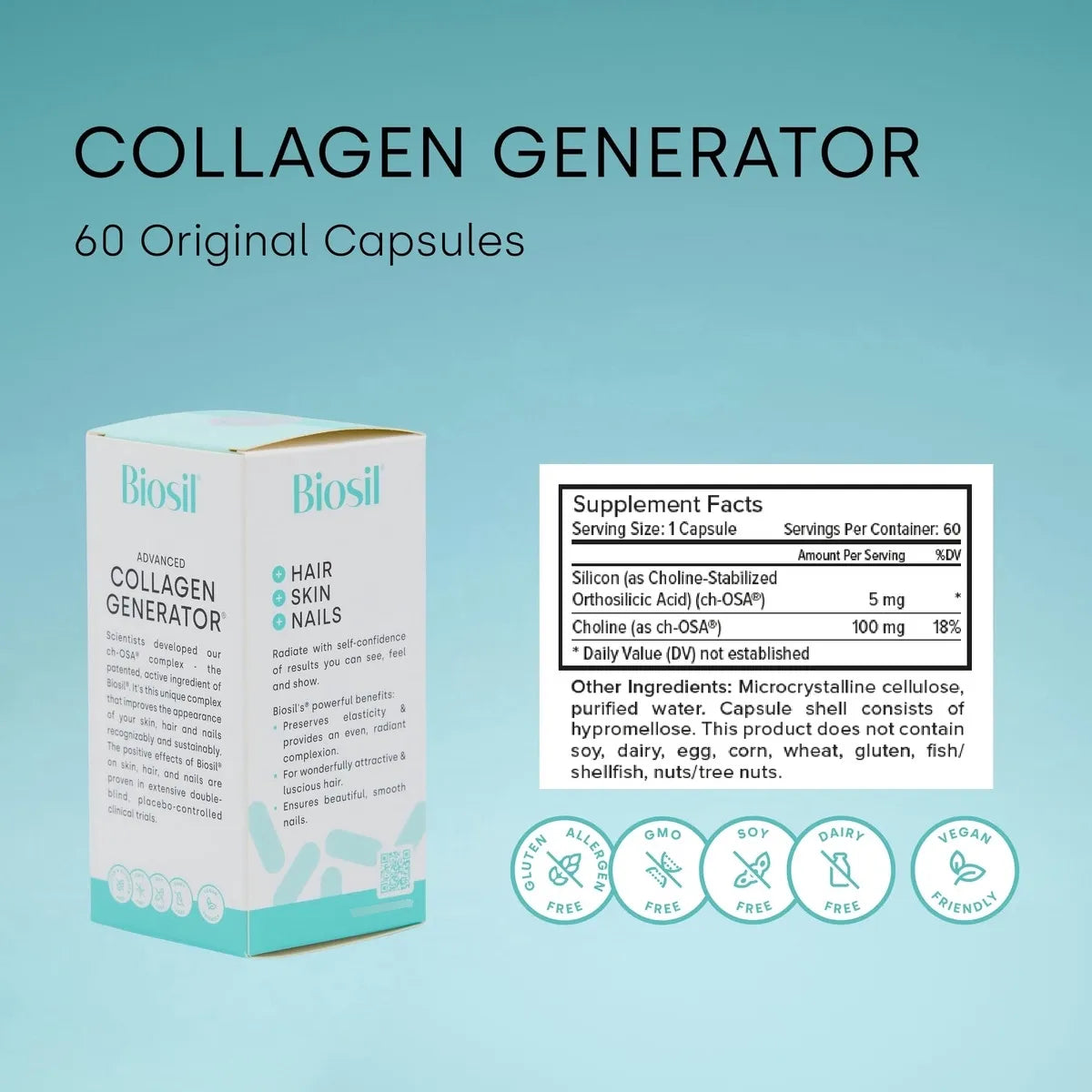 Generador De Colágeno 60 Cápsulas Complejo Patentado Ch Osa Piel Cabello Uñas
