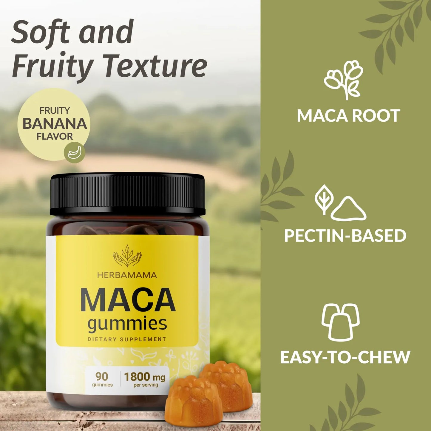 Gomitas De Raiz De Maca 1800 Mg Energia Natural Antioxidante Vegano Sabor Banana