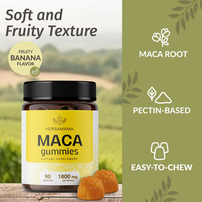 Gomitas De Raiz De Maca 1800 Mg Energia Natural Antioxidante Vegano Sabor Banana