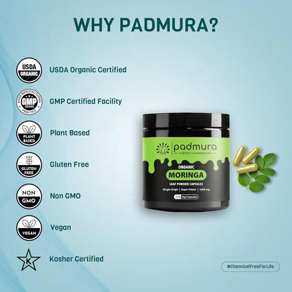 Cápsulas Orgánicas De Moringa Oleifera 1000 Mg Apoyo Inmunológico Vegano Sin Gluten