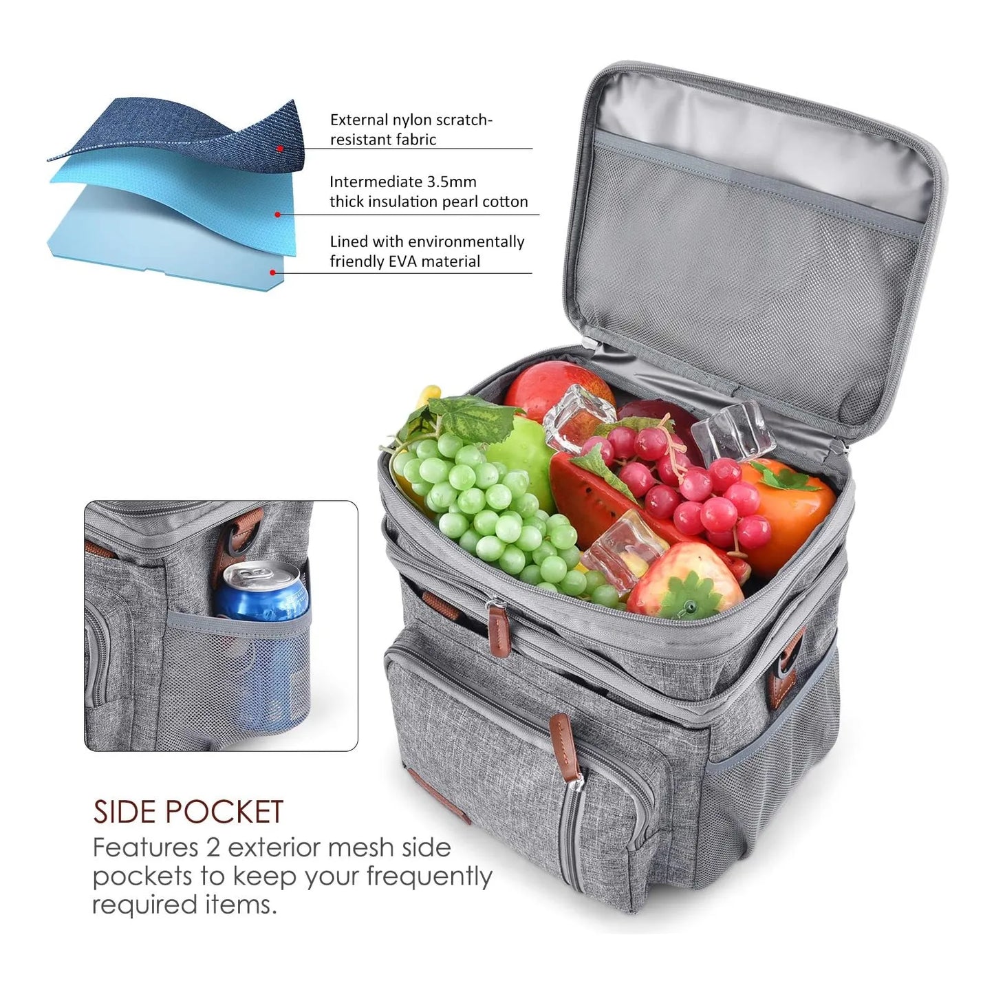 Lonchera Termica Aislamiento Grande Miycoo Gris 15L Impermeable